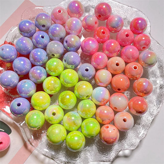 10pcs/lot 16mm UV AB Color Bling Round Loose Resin Beads for Jewelry Making Loose Spacer Beads DIY Keychain Bracelets Accessorie